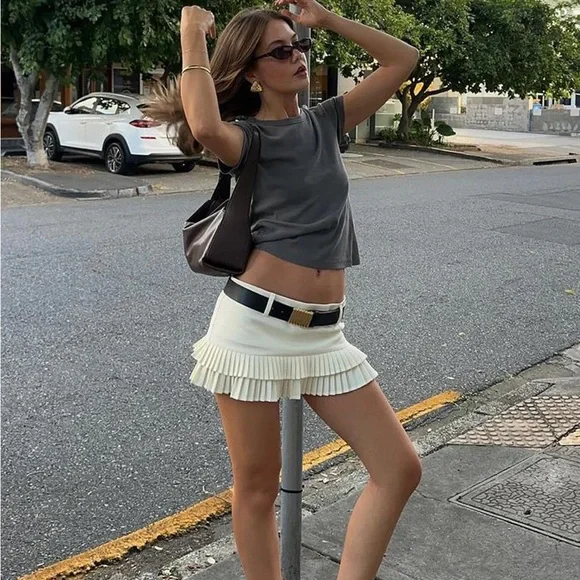 Lioness • Deei Double Ruffle Mini Micro Skort in Soft Lemon - Picture 4 of 9